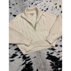 Urban Outfitters Womens Cream Cable Knit Quarter Zip Pullover Sweater Medium